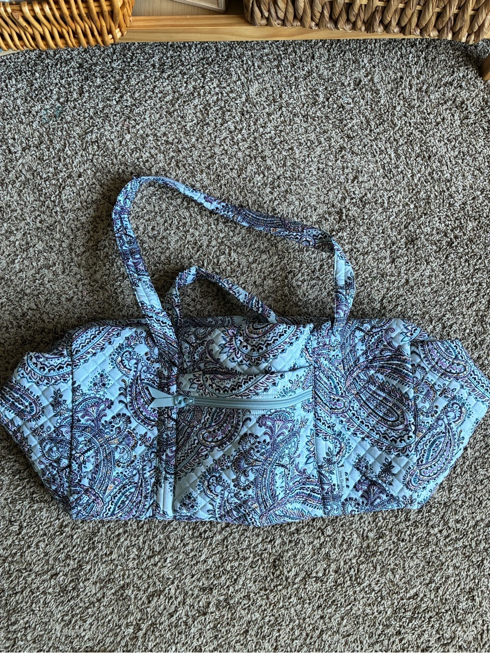 Light Blue Paisley Quilted Tote Bag